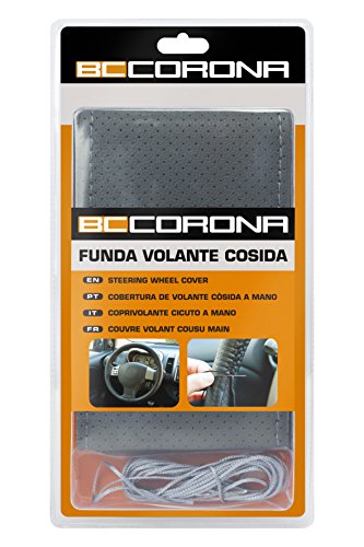 BC Corona Funda de Volante Negra Cosida para Coche Color Gris Acabado simil Piel Universal