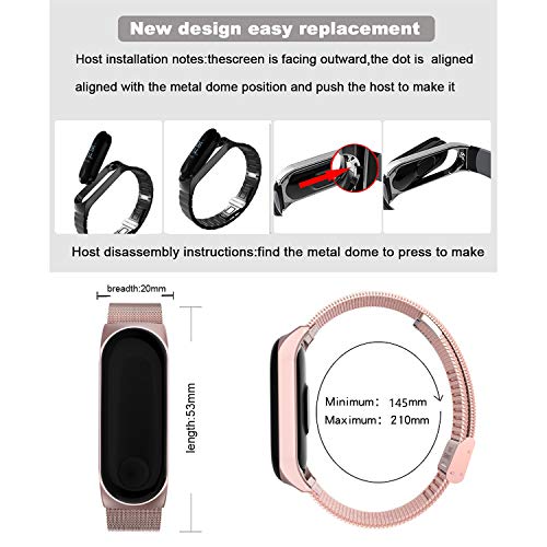 BDIG Correa Compatible para Xiaomi Mi Band 4 Correas Metal, Pulsera de Acero Inoxidable Agradable para Mi Band 4 Correa (No Host) (Melan Rosa)