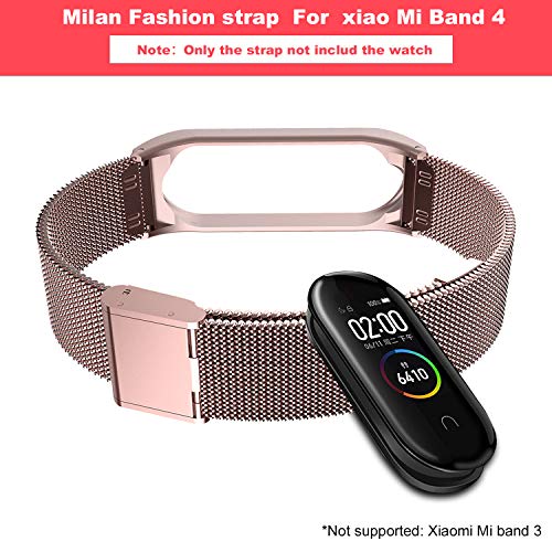 BDIG Correa Compatible para Xiaomi Mi Band 4 Correas Metal, Pulsera de Acero Inoxidable Agradable para Mi Band 4 Correa (No Host) (Melan Rosa)