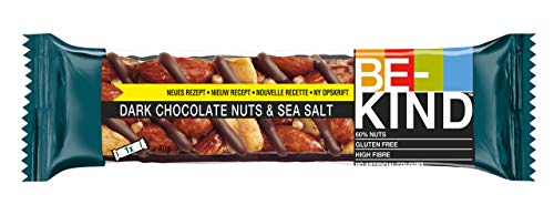 BE-KIND Barrita Ceareale con Frutos Secos Tostados, Chocolate Negro y Sal Marina, Sin Gluten, Alto Contenido de Fibra, 12 X 40g Barras