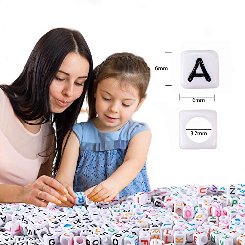 Beadthoven 50 g/300 piezas de 6 mm acrílico alfabeto cubo cuentas letra A cuadrado poni cuentas sueltas espaciadores para joyería pulsera (blanco)