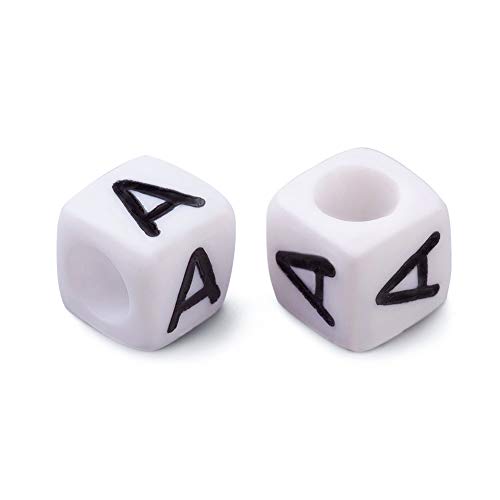 Beadthoven 50 g/300 piezas de 6 mm acrílico alfabeto cubo cuentas letra A cuadrado poni cuentas sueltas espaciadores para joyería pulsera (blanco)