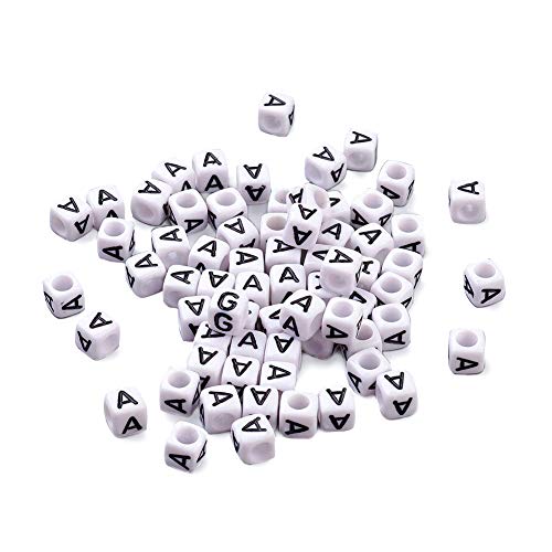 Beadthoven 50 g/300 piezas de 6 mm acrílico alfabeto cubo cuentas letra A cuadrado poni cuentas sueltas espaciadores para joyería pulsera (blanco)