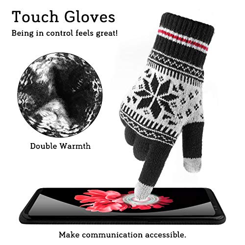 Bearbro Guantes de Pantalla Táctil de Invierno Impresión de Flores, 2 Pares de Mujeres Guantes para Pantalla Táctil Guantes de Punto Estirables Navidad Guantes para Iphone Ipad PC