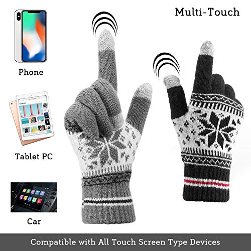 Bearbro Guantes de Pantalla Táctil de Invierno Impresión de Flores, 2 Pares de Mujeres Guantes para Pantalla Táctil Guantes de Punto Estirables Navidad Guantes para Iphone Ipad PC