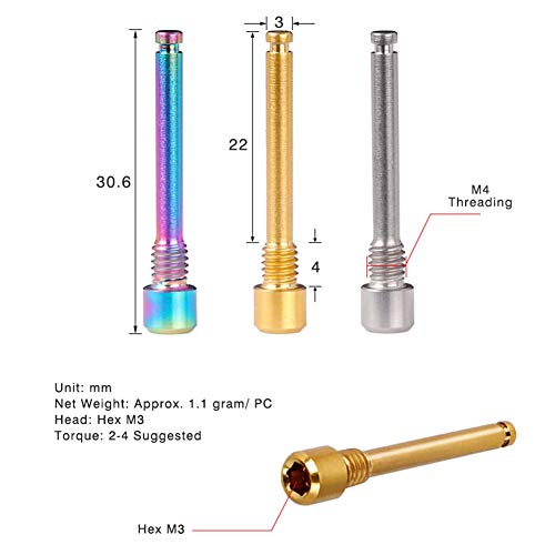 Beauneo Pernos de Titanio M4 para Pastillas de Freno de Disco de Bicicleta Tornillo de InsercióN de Pasador Roscado para Pinza de Disco HidráUlico XT R XT-Color Deslumbrante