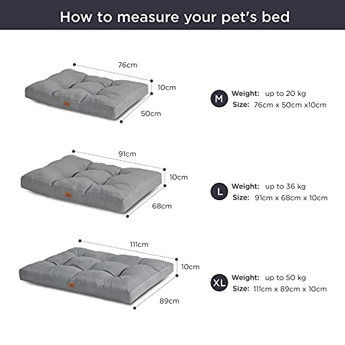 Bedsure Cama Perro Impermeable Mediano - Colchón Perro Lavable para Verano, Cojín Perro Antipelo y Suave, Gris, M, 76x50x10 cm