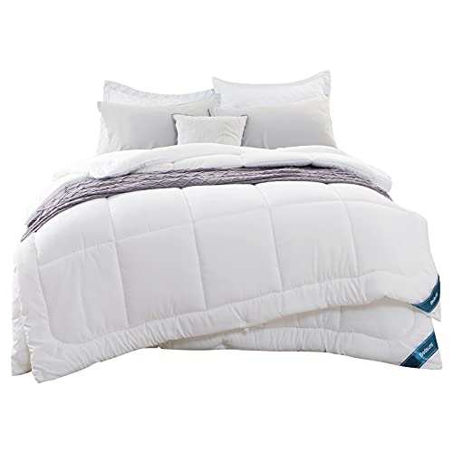 Bedsure Edredón Relleno Nórdico Cama 80 4 Estaciones - Bedding Edredón Reversible Doble 150+300 gr/m² de 135x200 cm Fibra Suave y Antiacaro, Caliente y Cómodo Blanco