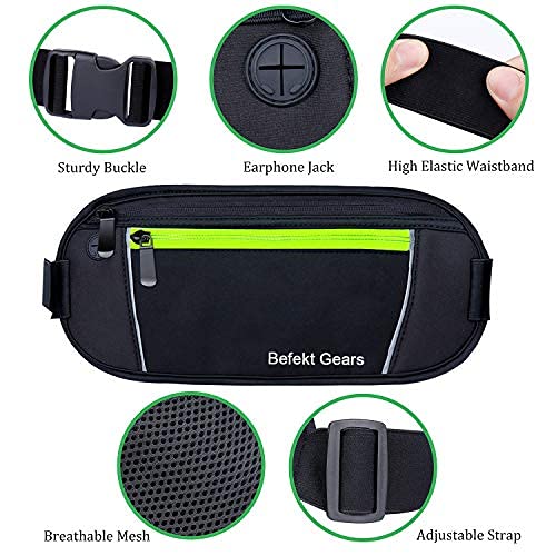 Befekt Gears Riñonera Deportiva, Riñonera Running Mujer Hombre Impermeable con Bandas Reflectantes Agujero del Auricular Ideal para 6,5 Pulgadas de móvil Phone XS MAX/X, Xiaomi, Huawei etc.