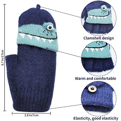 BEIFON 2 Pares Guantes Invierno Sin Dedos Niños Niñas con Tapa Abatible Térmicos Mitones con Diseño de Cachorro Manoplas Medio Dedo para Niños Niñas, 3-8 Años (Azul + Azul Marino)