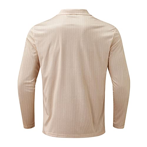 Bekleidung Polo clásico para hombre, para otoño, media cremallera, de manga larga, con cuello de solapa, corte regular, caqui, XXL