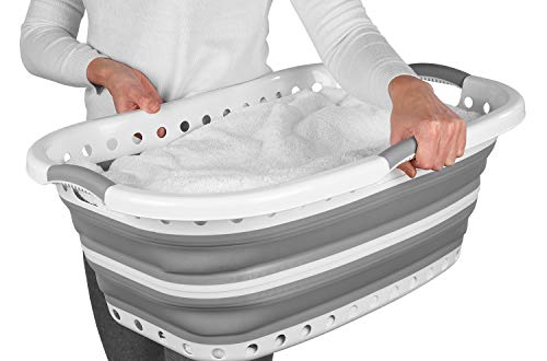 Beldray LA072979GRYEU Colapsible Hip Hugger Lavadero Cesta, Curva y Forma para Ajustar al Cuerpo, Cesta de Plegado Fácil, Manillas Ergonómica No Deslizantes de 2 Vías, 37 litros, Gris