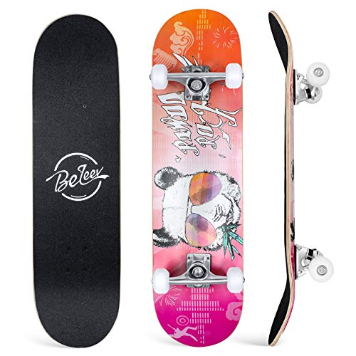 BELEEV Skateboards, 31 x 8 Pulgadas, monopatín Completo para Principiantes, 7 Capas de Arce Canadiense Doble Patada Cubierta cóncava Cruiser Truco para niños y Adultos(Panda)