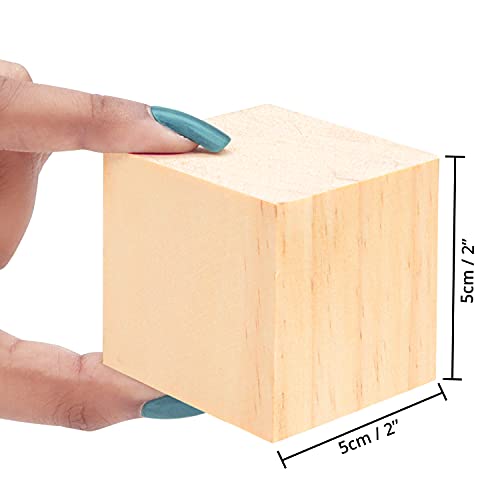 Belle Vous Cubos de Madera Cuadrados Grandes (Pack de 20) – 5 x 5 x 5 cm Cubos Madera Pino Natural Sin Acabado - Bloque Madera Educativo Manualidades, Sellos, Rompecabezas, Números