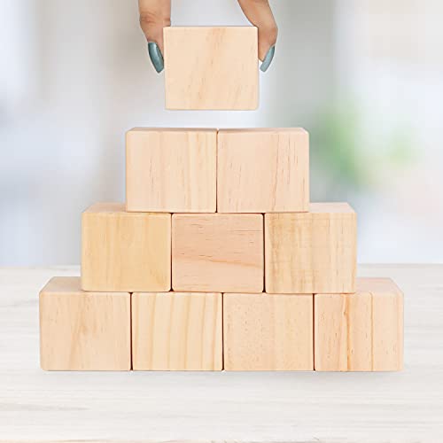 Belle Vous Cubos de Madera Cuadrados Grandes (Pack de 20) – 5 x 5 x 5 cm Cubos Madera Pino Natural Sin Acabado - Bloque Madera Educativo Manualidades, Sellos, Rompecabezas, Números