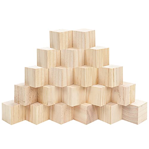 Belle Vous Cubos de Madera Cuadrados Grandes (Pack de 20) – 5 x 5 x 5 cm Cubos Madera Pino Natural Sin Acabado - Bloque Madera Educativo Manualidades, Sellos, Rompecabezas, Números