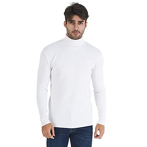 Belovecol Suéteres de Cuello Alto para Hombre, Suaves y cálidos, de Punto, con Cuello de Tortuga, Blanco, L