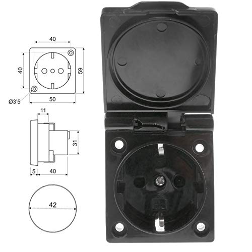 BeMatik - Base de enchufe schuko empotrable IP44 a tornillo con tapa de color negro (ME072)