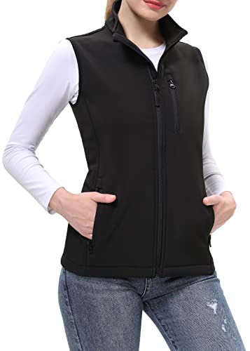 BenBoy Chaleco Mujer Softshell Chaqueta sin Mangas Polar con Cremallera Completa Multibolsillos Chaleco,MJ22157W-Black-L