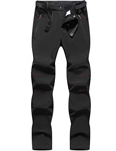 BenBoy Mujer Trekking Pantalones de Nieve Montaña Impermeables Calentar Pantalones Invierno Softshell Escalada Senderismo Esquiar Aire Libre KZ2776W-Black-XS