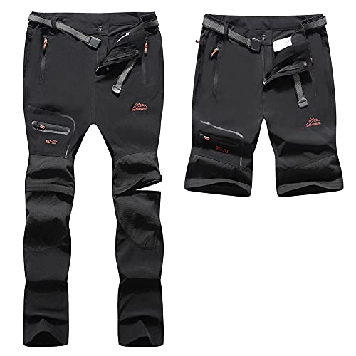 BenBoy Pantalones Trekking Trabajo Hombre Impermeables Convertible Pantalones Cortos Montaña Escalada Senderismo Transpirable Ligero Secado Rápido Pantalon Aire Libre KZ2342M-Black-XL