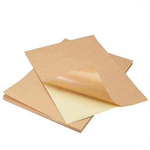 BENECREAT 50 Hojas Etiqueta Adhesiva Craft en Blanco Pegatina Adhesiva Papel de A4 de Papel Apto para Impresión Láser Se Puede Cortar para Manualidad Marca Marrón 21x29.5cm