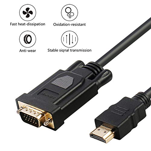 BENFEI Cable HDMI a VGA, Chapado en Oro Macho a Macho para Ordenador, portátil, PC, Monitor, proyector, HDTV, Chromebook, Raspberry Pi, Roku, Xbox y más, Negro 1,8 m