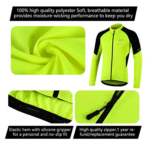 BERGRISAR BG012 - Jerseys básico de ciclismo de manga larga con cremallera y bolsillos - Amarillo - Medium