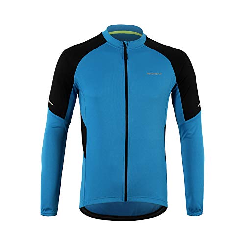 BERGRISAR BG012 - Jerseys básico de ciclismo de manga larga con cremallera y bolsillos - Azul - Medium