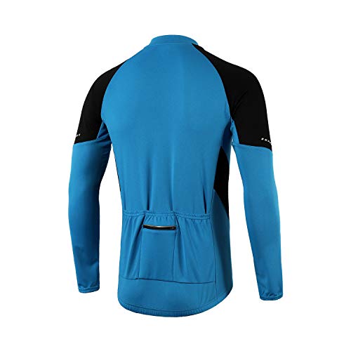 BERGRISAR BG012 - Jerseys básico de ciclismo de manga larga con cremallera y bolsillos - Azul - Medium