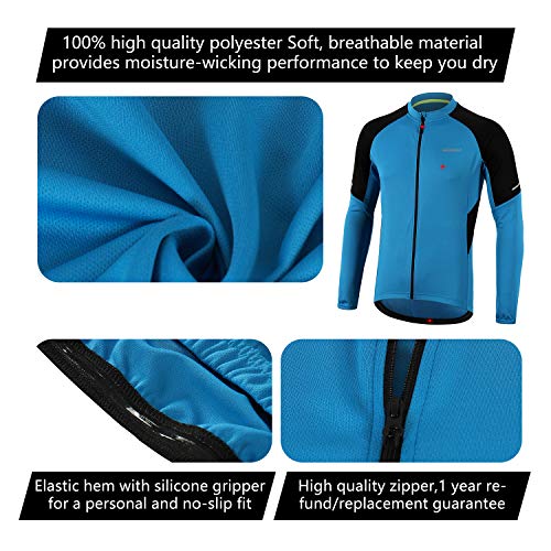 BERGRISAR BG012 - Jerseys básico de ciclismo de manga larga con cremallera y bolsillos - Azul - Medium