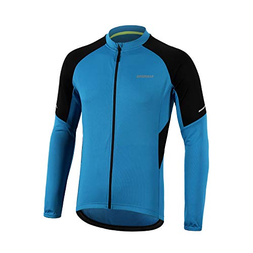 BERGRISAR BG012 - Jerseys básico de ciclismo de manga larga con cremallera y bolsillos - Azul - Medium