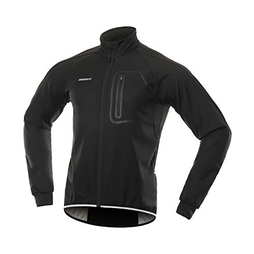 BERGRISAR Chaqueta Ciclismo Hombre Invierno Ropa Impermeable Polar Softshell Abrigo Hombre Chaqueta MTB de Motorista BG011, Negro, Large