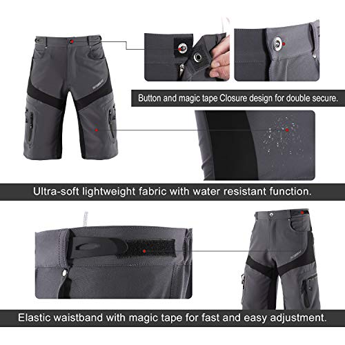 BERGRISAR - Pantalones cortos de ciclismo para hombre, ideales para MTB y bicicletas de montaña, bolsillos con cremallera (1806BG) - gris - Small