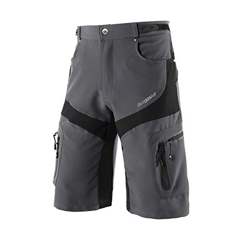 BERGRISAR - Pantalones cortos de ciclismo para hombre, ideales para MTB y bicicletas de montaña, bolsillos con cremallera (1806BG) - gris - Small