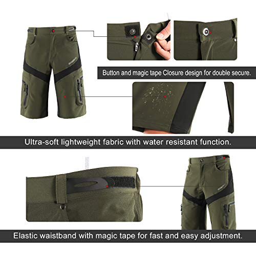 BERGRISAR - Pantalones cortos de ciclismo para hombre, ideales para MTB y bicicletas de montaña, bolsillos con cremallera (1806BG) - verde - Large