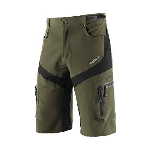BERGRISAR - Pantalones cortos de ciclismo para hombre, ideales para MTB y bicicletas de montaña, bolsillos con cremallera (1806BG) - verde - Large