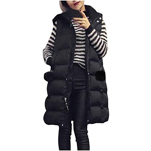 Berimaterry Chaleco de Mujer Cremallera Frontal Bolsillos Cálido Chaqueta Larga Acolchadas Abrigo de Invierno ropa de Abrigos de mujer Cárdigans sin manga largo chaqueta con capucha elegante