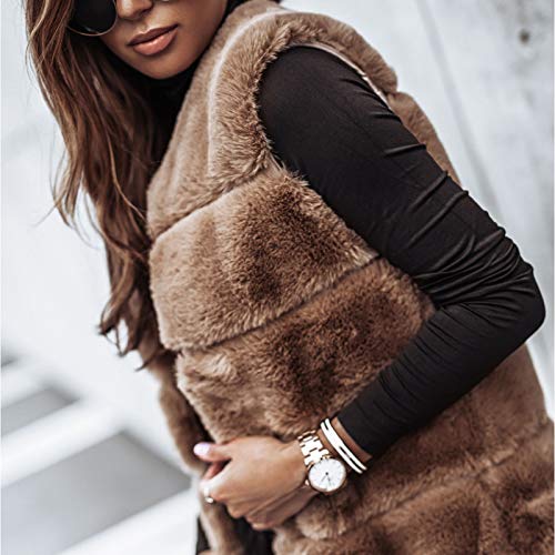 Berimaterry Mujer Chaleco invierno Sin Mangas Abrigos De Faux Pelo Sintetico Parkas Elegante Largo Chaquetones De Invierno Cárdigans largo mujer sin manga chaqueta de felpa Cazadora de peludo