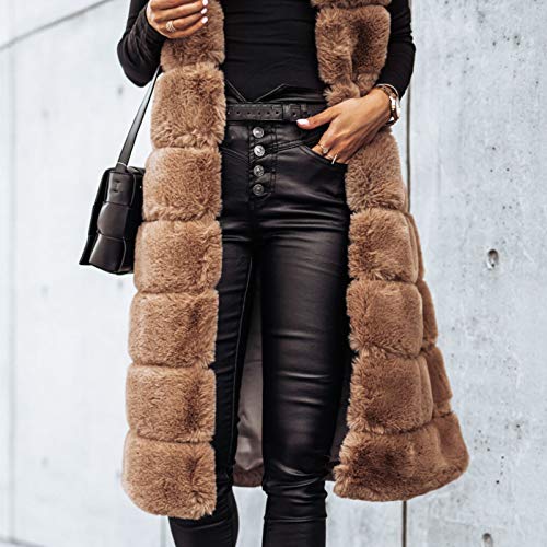 Berimaterry Mujer Chaleco invierno Sin Mangas Abrigos De Faux Pelo Sintetico Parkas Elegante Largo Chaquetones De Invierno Cárdigans largo mujer sin manga chaqueta de felpa Cazadora de peludo