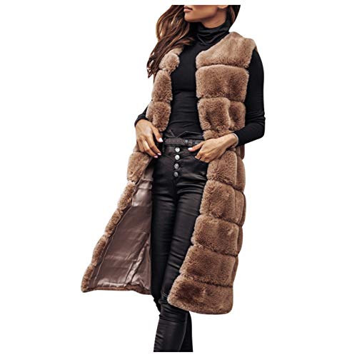 Berimaterry Mujer Chaleco invierno Sin Mangas Abrigos De Faux Pelo Sintetico Parkas Elegante Largo Chaquetones De Invierno Cárdigans largo mujer sin manga chaqueta de felpa Cazadora de peludo