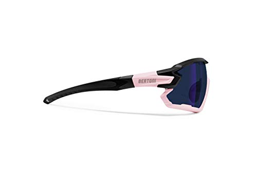 BERTONI Gafas Ciclismo Running MTB Esquí Tennis Padel Polaridas Fotocromaticas Mod. Quasar (Negro-Rosa/Espejo Azul)