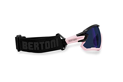 BERTONI Gafas Ciclismo Running MTB Esquí Tennis Padel Polaridas Fotocromaticas Mod. Quasar (Negro-Rosa/Espejo Azul)