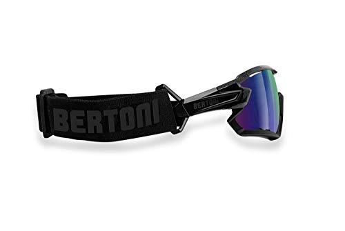 BERTONI Gafas Ciclismo Running MTB Esquí Tennis Padel Polaridas Fotocromaticas Mod. Quasar (Negro/Espejo Verde)