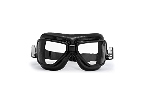 BERTONI Gafas para Moto Vintage para abarcar las gafas correctivas - en Piel de Cuero Genuino y Perfil d'Acero negro - lentes Antihumo y Antichoque by Bertoni Italy - AF194A Mascara Negra