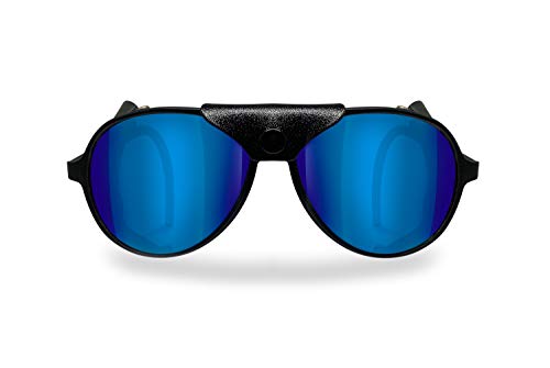 BERTONI Gafas Polarizadas Montaña Glaciar Esqui Alpinismo Trekking Climbing - Mod. Alps Italy (Negro - Espejo Azul Polarizado)