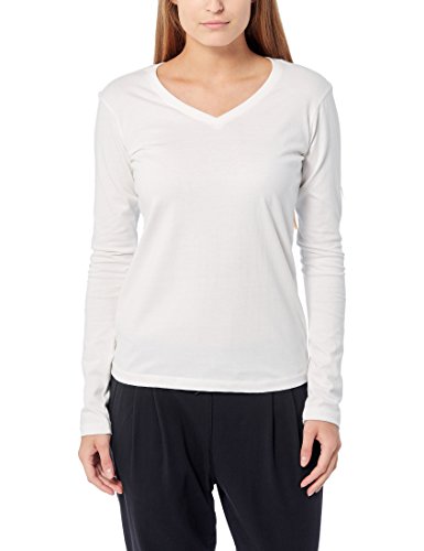 Berydale Camiseta de manga larga con cuello en pico de 100 % algodón, Mujeres, Blanco (paquete de 3), L