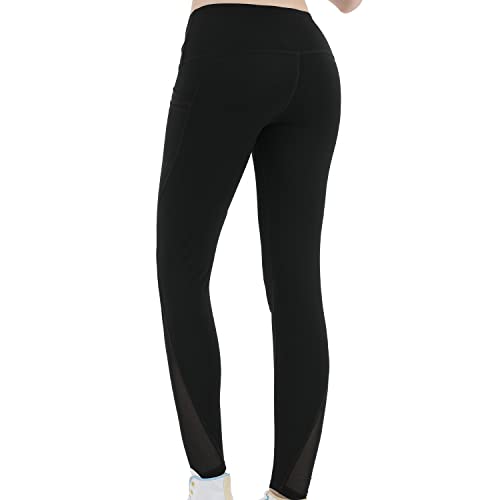 BESIDE STAR 2 Piezas Leggins Mujer, Pantalones de Yoga de Cintura Alta Leggings de Malla para Yoga con Bolsillos Laterales, Control de Barriga, Entrenamiento elástico en 4 direcciones Negro M