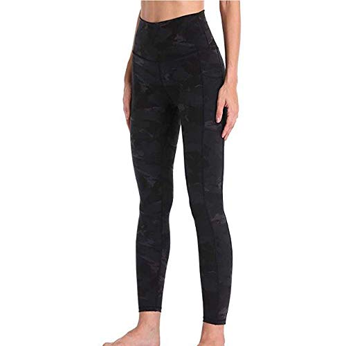 BESIDE STAR 2 Piezas Mujer Leggins Push up Camuflaje Mallas para Ropa Deportiva con Bolsillos para el teléfono Mallas Ciclista Mujer Fitness Estiramiento Yoga Negro M