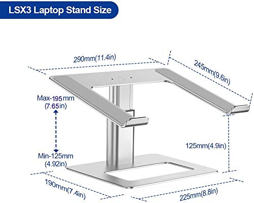 Besign LSX3 - Soporte de aluminio para portátil ergonómico y ajustable, soporte para ordenador compatible con MacBook Air Pro, Dell, HP, Lenovo More de 10 a 15,6 pulgadas (plata)